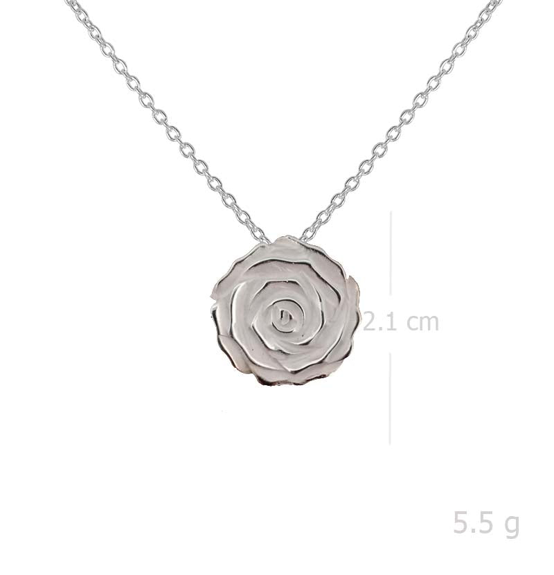 Necklace with Pendant Sterling Silver Sandblast Rose  | Handcrafted Floral Elegance Jewelry - Model 135-077