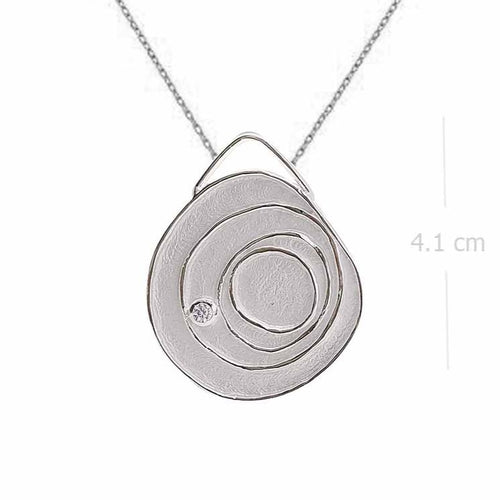 Necklace with Pendant Sterling Silver Sandblasted with Diamond Accent | Contemporary Spiral - Model 135-080