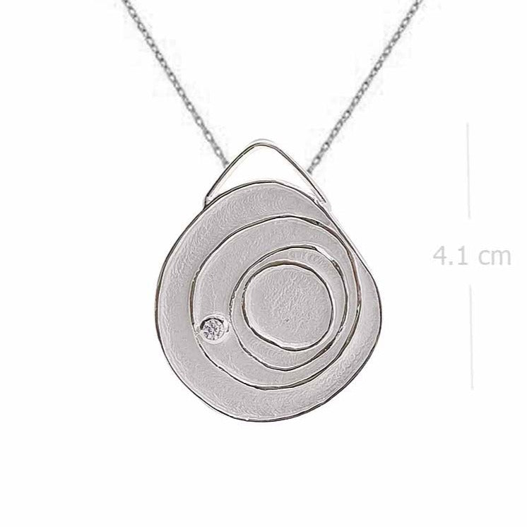 Necklace with Pendant Sterling Silver Sandblasted with Diamond Accent | Contemporary Spiral - Model 135-080