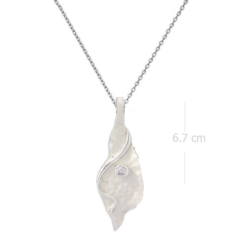 Necklace with Pendant Sterling Silver Sandblasted Leaf with Diamond Accent | Nature-Inspired Elegance - Model 135-083