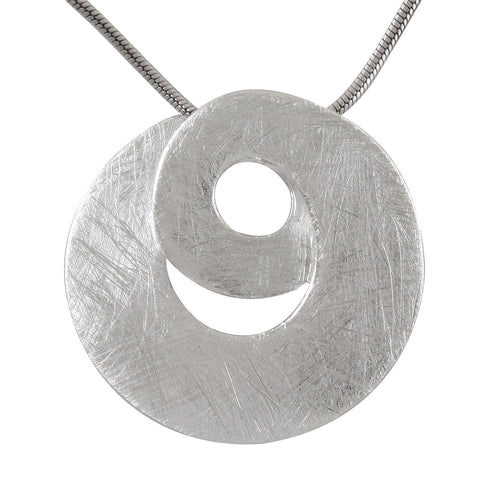 Necklace with Pendant Sterling Silver Scratched Texture Circular | Modern Geometric - Model 135-087