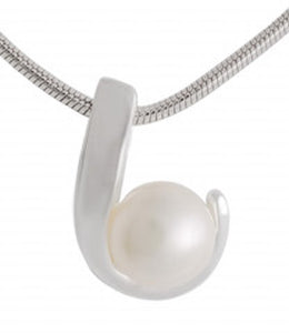 Contemporary Sterling Silver Pendant with Embracing Pearl | Curved Elegance Necklace - Model 531-003