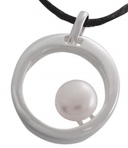 Sterling Silver Ring Pendant with Floating Pearl | Modern Elegance Necklace - Model 531-002