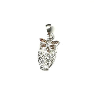 Necklace with Pendant Wise Night Guardian" Sterling Silver Owl with Rose Gold Accents - Model 133-003