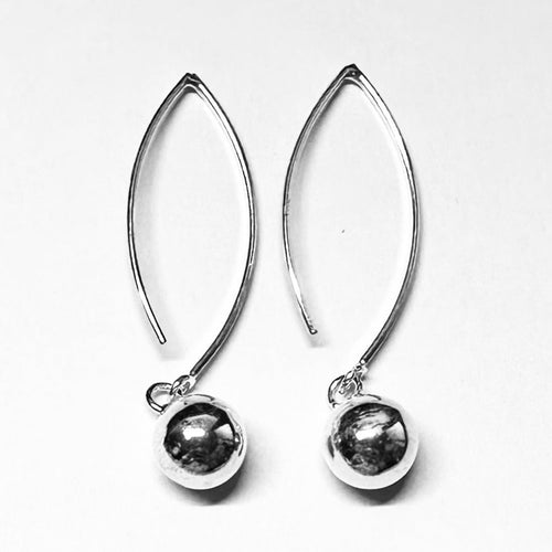 Classic Bead Drop Earrings - Sterling Silver Polished Sphere Dangles - Model 1211-065
