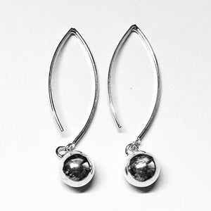 Classic Bead Drop Earrings - Sterling Silver Polished Sphere Dangles - Model 1211-065