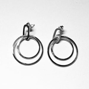 Modern Sterling Silver Hoop Earrings - Double Ring Dangle Design - Model 1214-061