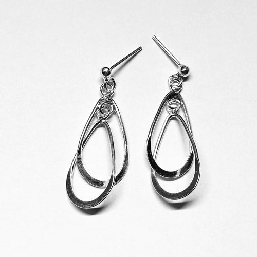 Tiered Teardrop Sterling Silver Earrings - Contemporary Layered Design - Model 1214-064