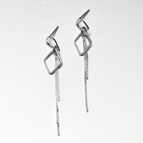 Geometric Sterling Silver Threader Earrings - Chain Dangle Squares - Model 1214-065