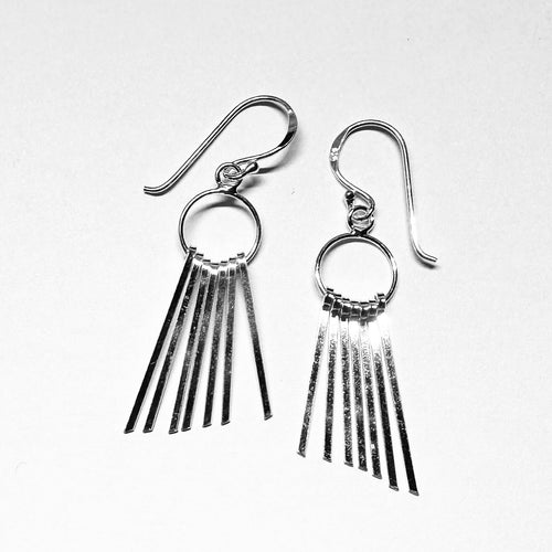 Modern Tassel Fringe Earrings - Sterling Silver Linear Dangles - Model 1211-063