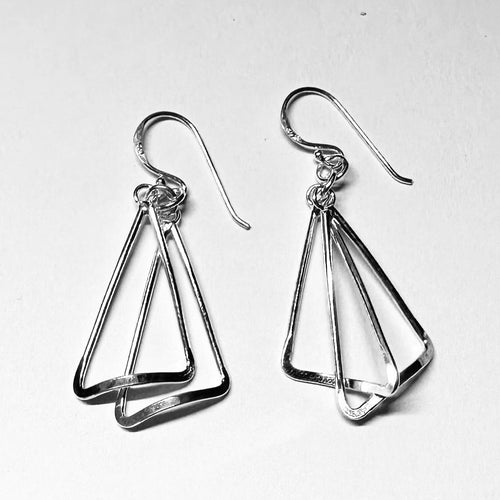 Geometric Triangle Frame Earrings - Sterling Silver Abstract Dangles - Model 1211-066