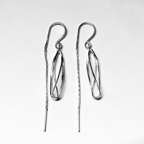Elegant Sterling Silver Twisted Loop & Tassel Earrings - Sleek Contemporary Design - Model 1216-021