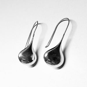 Sculptural Teardrop Sterling Silver Earrings - Modernist Smooth Drop Jewelry - Model 1212-083