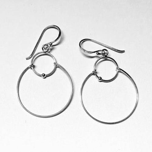 Double Hoop Elegance Earrings - Sterling Silver Nested Circles Dangles - Model 1211-067