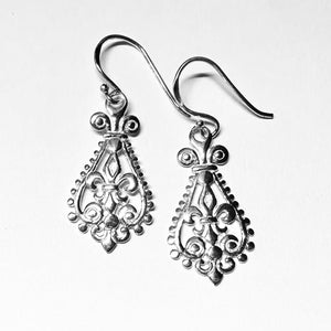 Victorian Filigree Teardrop Earrings - Sterling Silver Antique Style Dangles - Model 1211-068