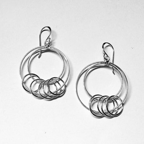 Multi-Hoop Sterling Silver Earrings - Layered Circles Cluster Jewelry - Model 1212-086