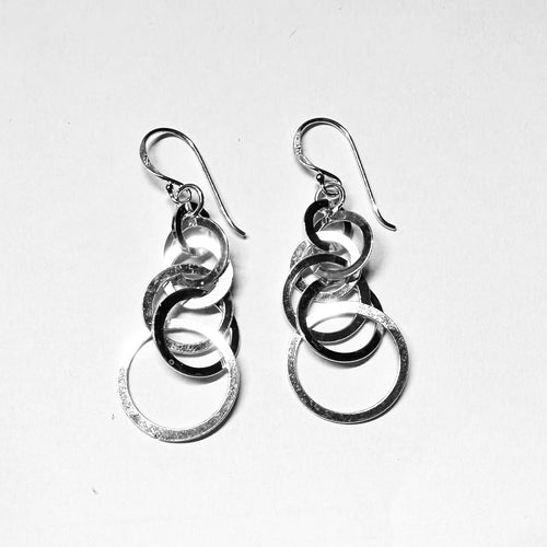 Dynamic Sterling Silver Linked Rings Earrings - Artistic Interlocking Circles Jewelry - Model 1212-089
