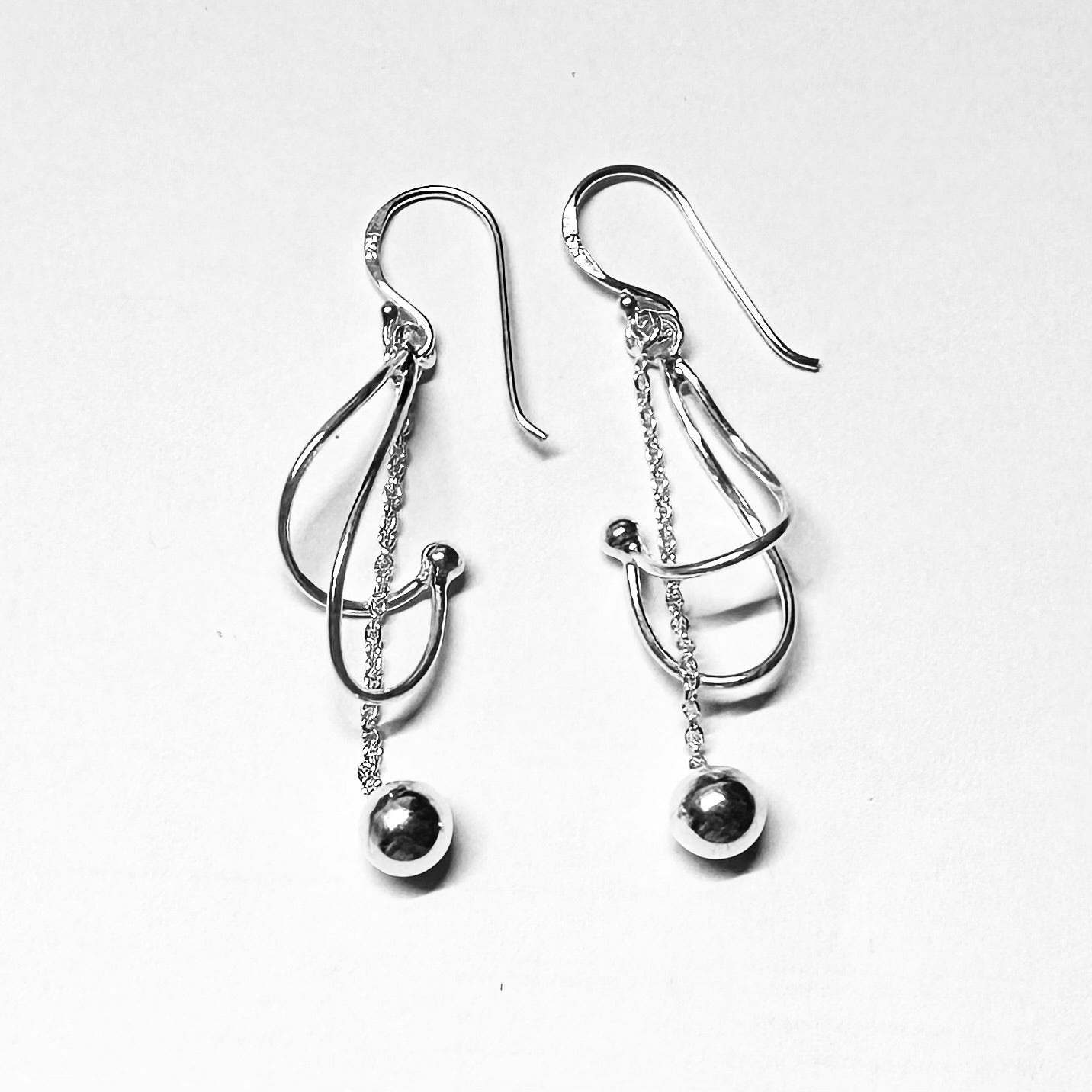 Abstract Sterling Silver Earrings with Spherical Charm - Avant-Garde Drop Jewelry -Model 1212-087