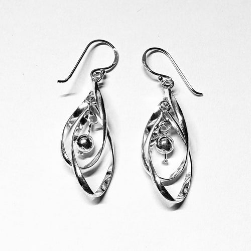 Swirling Sterling Silver Orb Earrings - Elegant Twisted Drop Jewelry - Model 1212-088