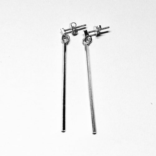 Sterling Silver Linear Bar Earrings - Minimalist Stick Drop Design - Model 1214-066