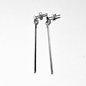 Sterling Silver Linear Bar Earrings - Minimalist Stick Drop Design - Model 1214-066