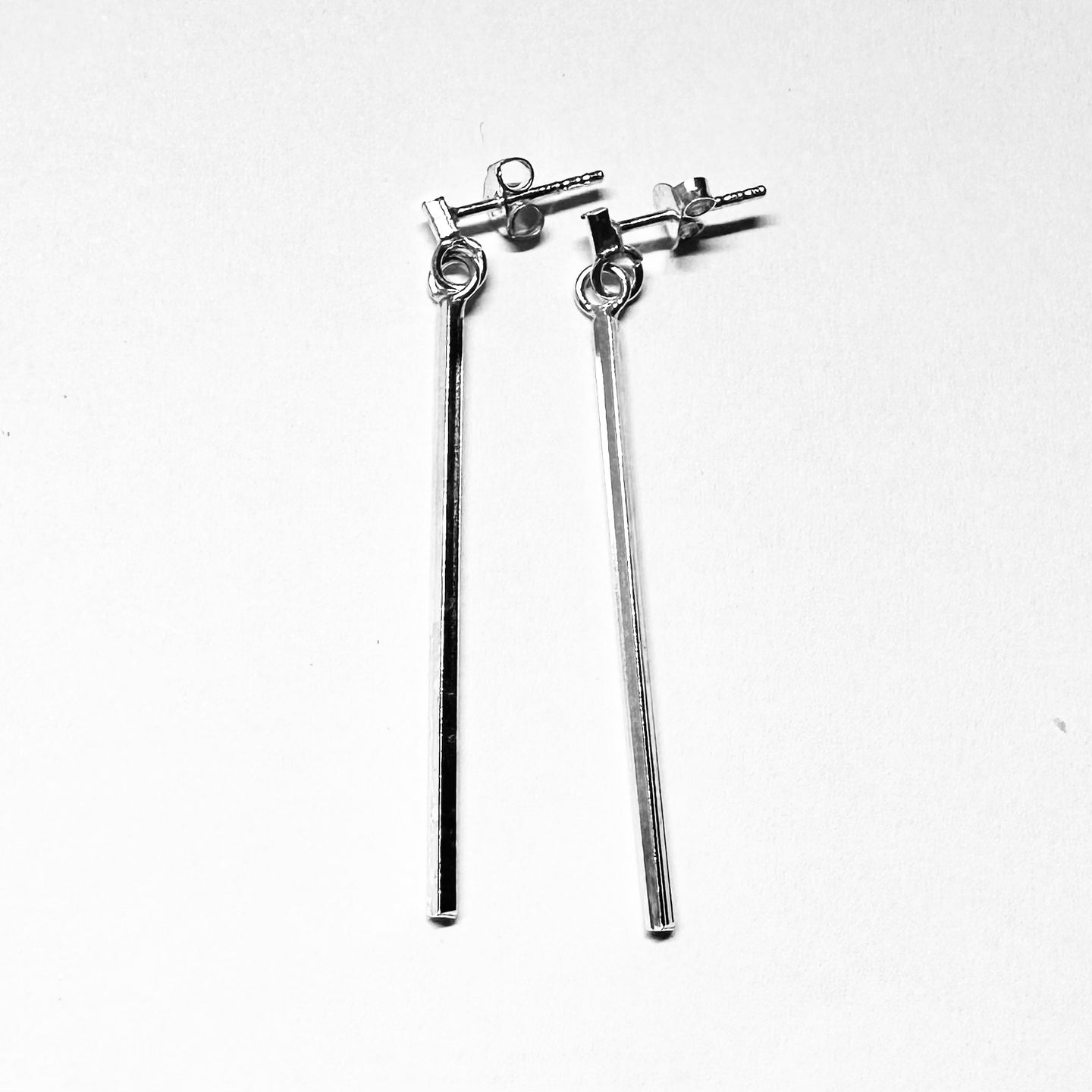 Sterling Silver Linear Bar Earrings - Minimalist Stick Drop Design - Model 1214-066