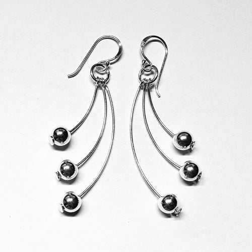 Contemporary Sterling Silver Bead Drop Earrings - Elegant Multi-Strand Jewelry - Model 1212-095