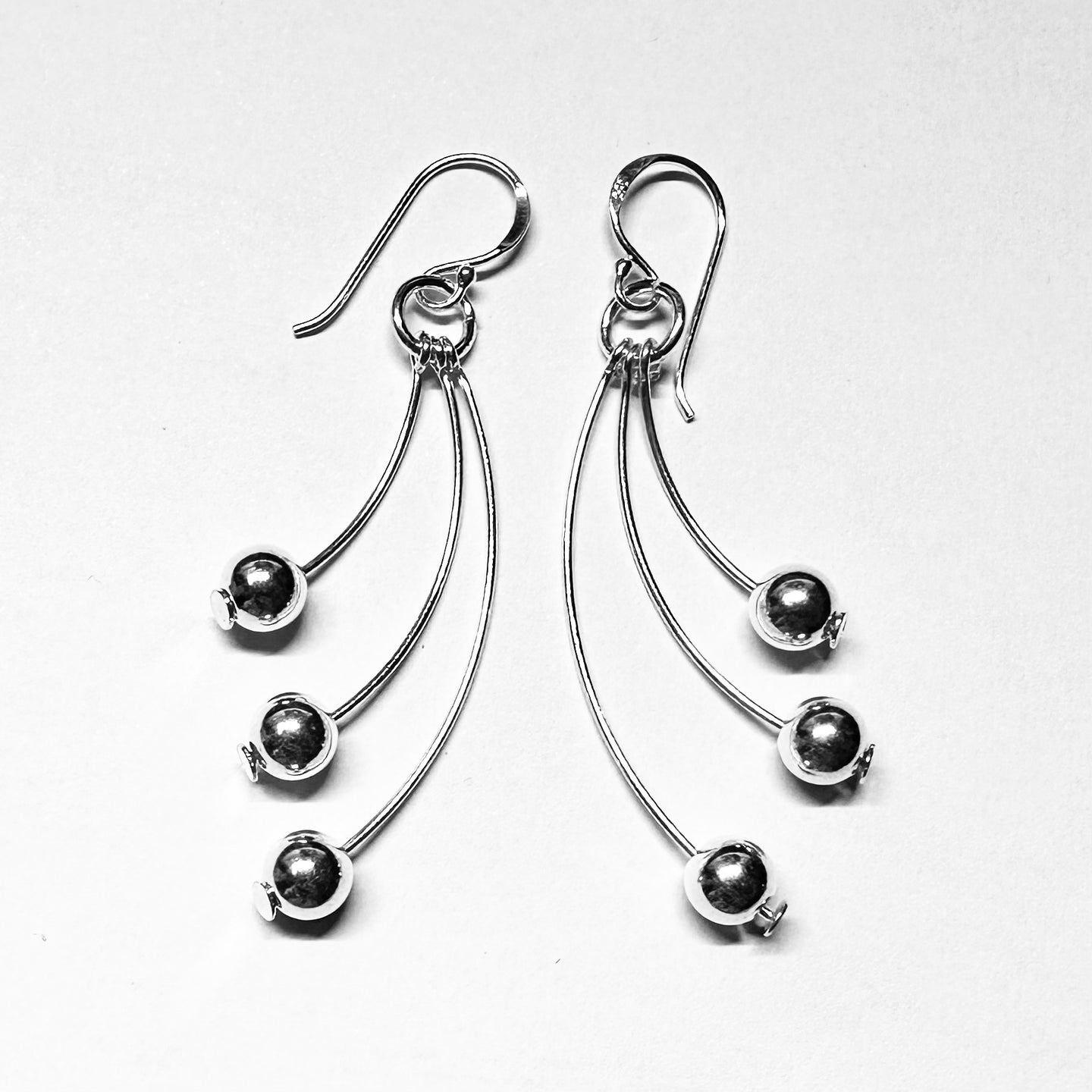 Contemporary Sterling Silver Bead Drop Earrings - Elegant Multi-Strand Jewelry - Model 1212-095