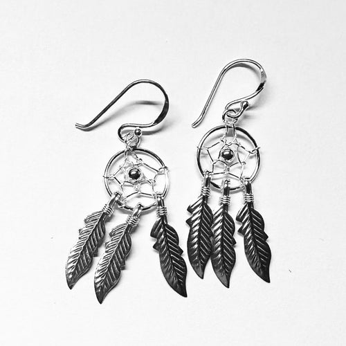 Dreamcatcher Feather Earrings - Sterling Silver Native-Inspired Dangles - Model 1211-079