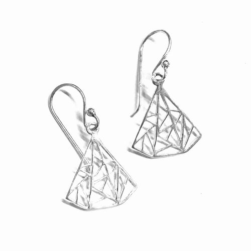 Geometric Cutout Triangle Sterling Silver Earrings - Abstract Artistic Design - Model 1211-042